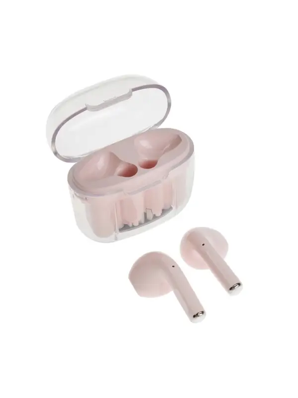 Наушники беспроводные Mybit Pro13, TWS вкладыши, Bluetooth 5.0, 30/180 мАч, розовые в прозрачном кейсе