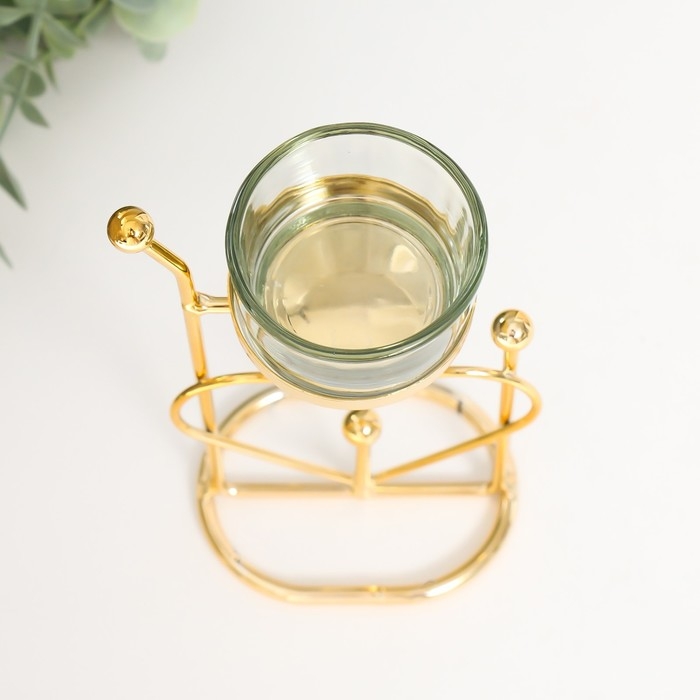 Подсвечник металл, стекло на 1 свечу Подсвечник металл, стекло на 1 свечу "Сердце. Шарики" d-4,5 см золото 9х4,5х17 см