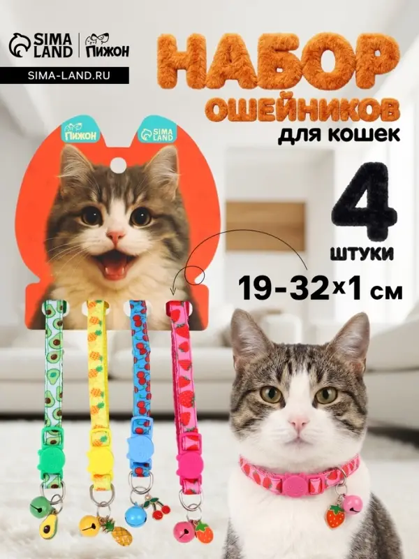 Набор ошейников для кошек &laquo;Пижон. Фрукты&raquo;, 19-32&times;1 см, 4 шт.