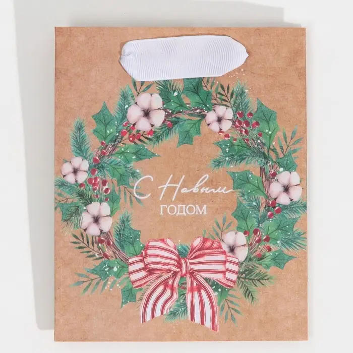Пакет крафтовый вертикальный «Новогодний венок», S 12 х 15 х 5.5 см Пакет крафтовый вертикальный «Новогодний венок», S 12 х 15 х 5.5 см