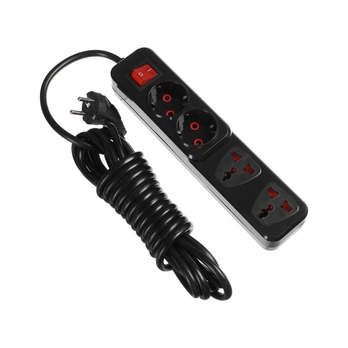 Удлинитель Luazon Lighting, 2 евро+2 унив.роз., 5 м, 2200 Вт, 2х0.5 мм2, с выкл., черный Удлинитель Luazon Lighting, 2 евро+2 унив.роз., 5 м, 2200 Вт, 2х0.5 мм2, с выкл., черный