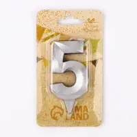 Свеча в торт «Цифра 5», серебряная, 6.5 см