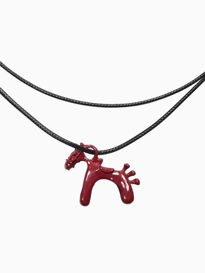 Кулон на шнурке "Конь", цвет чёрно-бордовый,  L=51 см