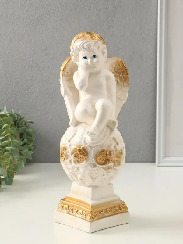 Фигура гипс &laquo;Ангел на шаре&raquo;, белый, 37&times;12&times;12 см