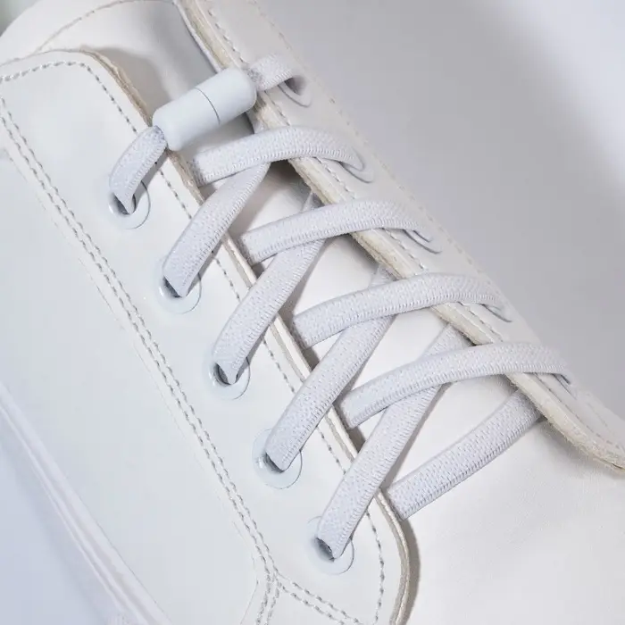 Шнурки для обуви, пара, плоские, с фиксатором, эластичные, 6 мм, 100 см, белые