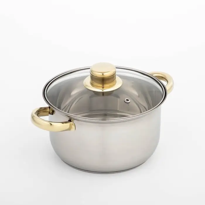 Кастрюля Доляна &laquo;Роскошь&raquo;, 2.2 л, d=19 см, со стеклянной крышкой, капсульное дно, нержавеющая сталь, хромированная
