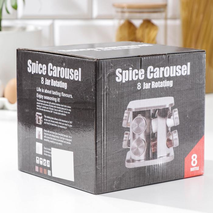 Набор для специй из стекла на подставке «Шеф», 85 мл, 8 предметов, 19×16 см, цвет чёрный Набор для специй из стекла на подставке «Шеф», 85 мл, 8 предметов, 19×16 см, цвет чёрный