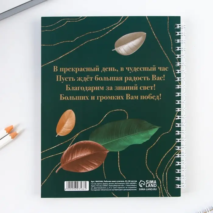 Журнал успеваемости на год для учителя , формат А5, 80 листов, мягкая обложка «Золотому учителю»