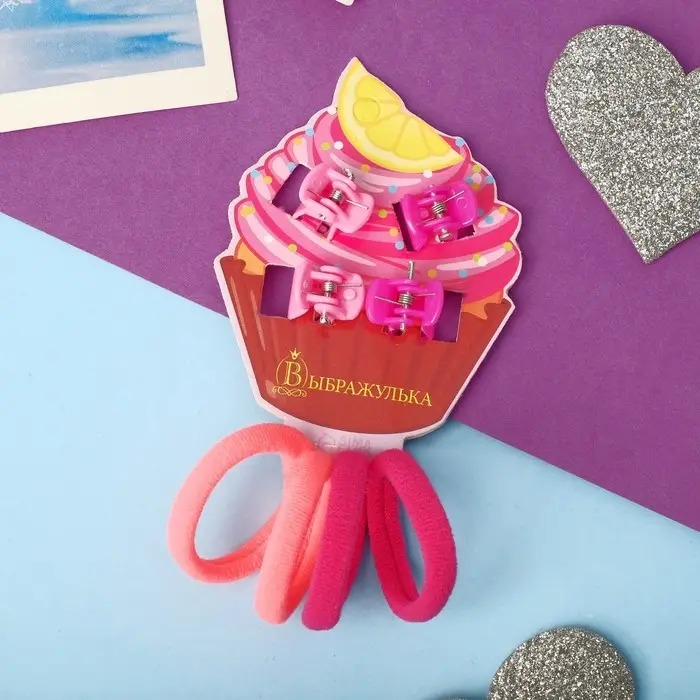 Набор для волос Набор для волос "Маленькая радость" (4 резинки, 4 краба) пироженка, розовый
