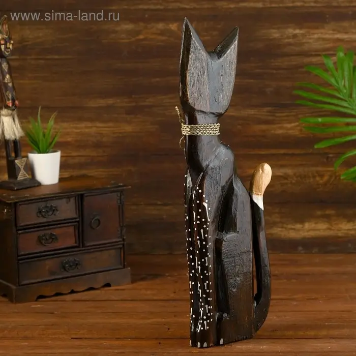 Сувенир дерево  Сувенир дерево "Кошка с цветком и завязкой" 5,5х12х50 см