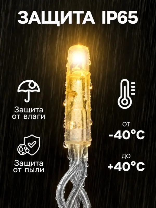 Гирлянда &laquo;Бахрома&raquo; 3&times;0.6 м, IP65, УМС, прозрачная нить, 144 LED, мерцание, свечение тёплое белое, 220 В