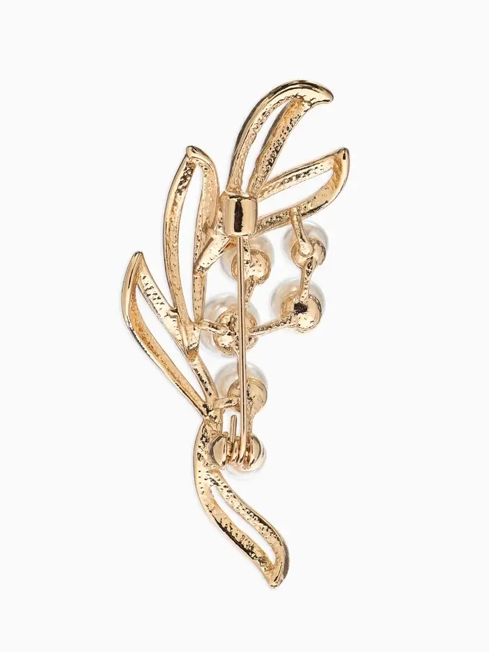 Брошь &laquo;Ветвь&raquo;, жемчуг, цвет белый в золоте