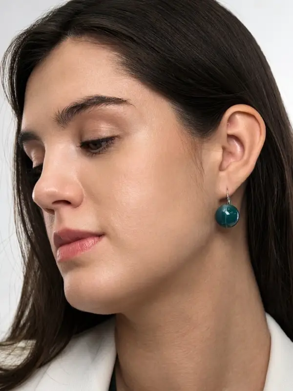 Серьги пластик &laquo;Шар №16&raquo;, с разводами и блёстками, зеленый в серебре