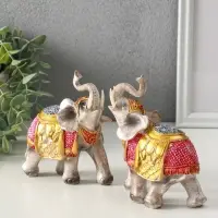 Сувенир полистоун "Два императорских слона в красно-золотой попоне" набор 2 шт 5х11,5х13 см   109152