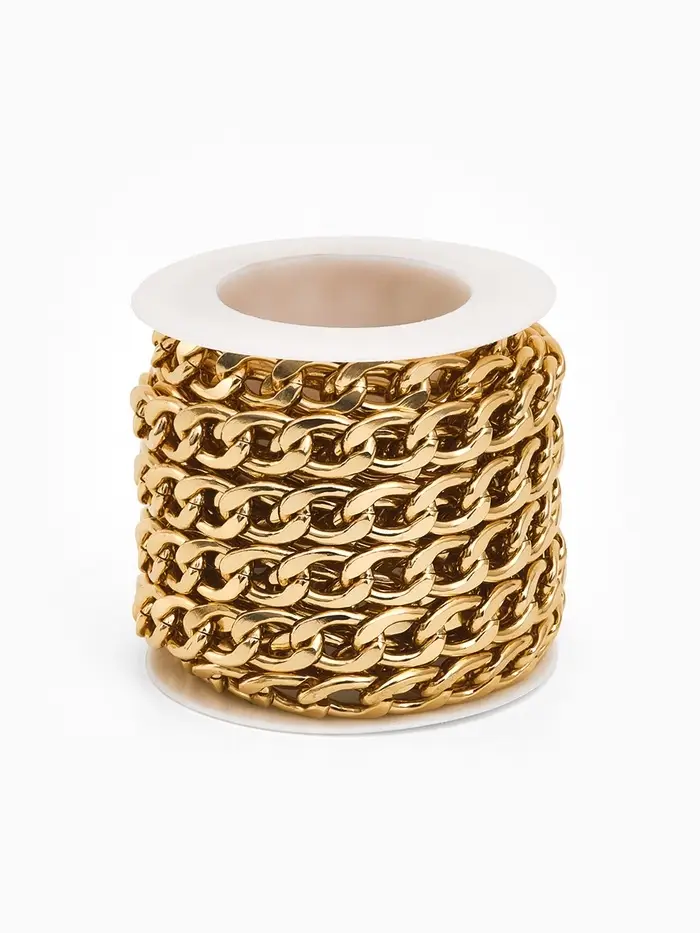 Цепочка с крупными звеньями без карабина на бобине, 13х8,5 мм, L=3м, цвет золото