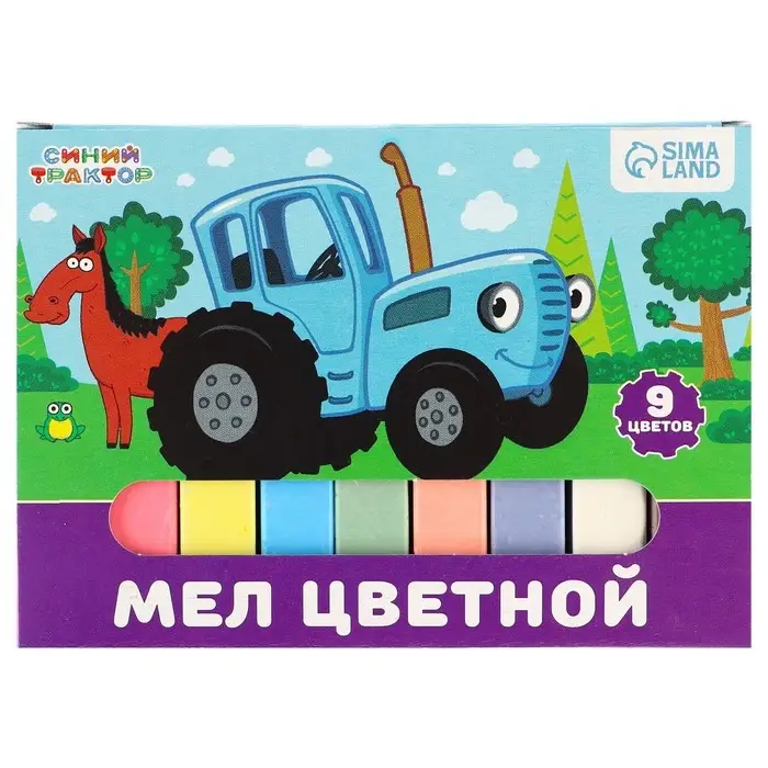 Мелки цветные школьные, набор 9 шт. «Синий трактор», прямоугольные