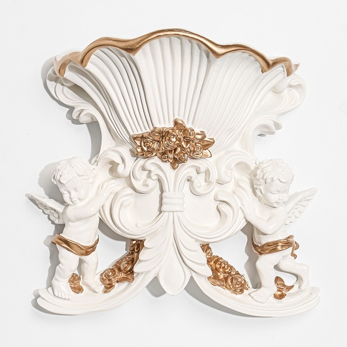 Декор настенный-ваза Декор настенный-ваза "Ангелочки", 20.5 см x 22.5, белая с золотом