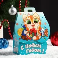 Подарочная новогодняя коробка домик «Кот и Корги», 12×8.5×17.5 см