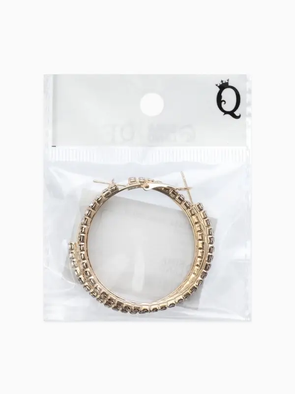 Серьги-кольца со стразами d=4.5 см, белые в золоте