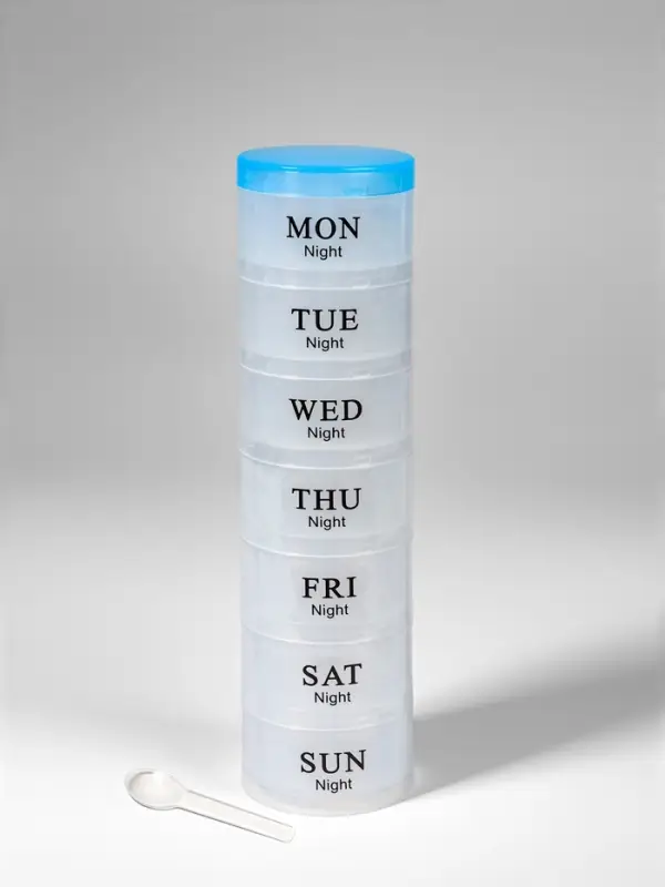 Таблетница - органайзер &laquo;Пирамида&raquo;, утро/день/вечер, d=19.5&times;5 см, 7 контейнеров по 3 секции, голубая