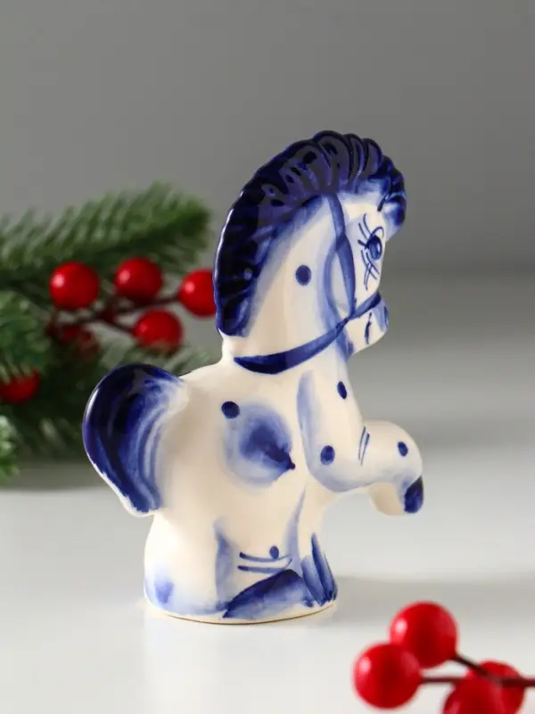 Сувенир Конь Буран большой, 11х10х4,5 см, гжель