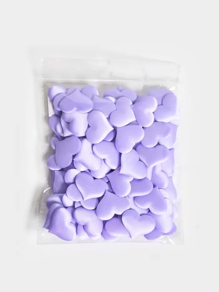 Сердечки декоративные атласные 3.5 см, сиреневые, 100 штук