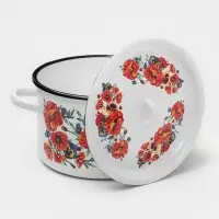 Кастрюля эмалированная &laquo;Маки Мечта&raquo;, 2.9 л, d=20 см, с крышкой, белая