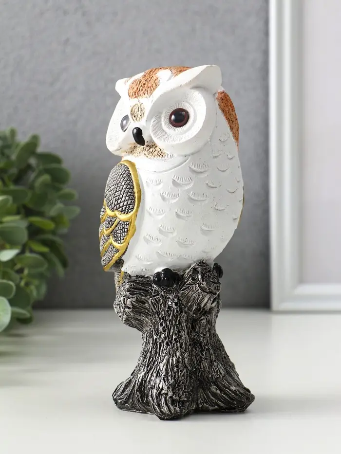 Фигурка полистоун &laquo;Мудрая сова Мадлен&raquo;, белая с золотом, 15&times;7.5&times;8 см