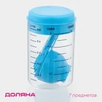 Набор мерных ложек Доляна &laquo;Маэстро&raquo;, 7 предметов: стакан 500 мл, ложки, пластик, голубой