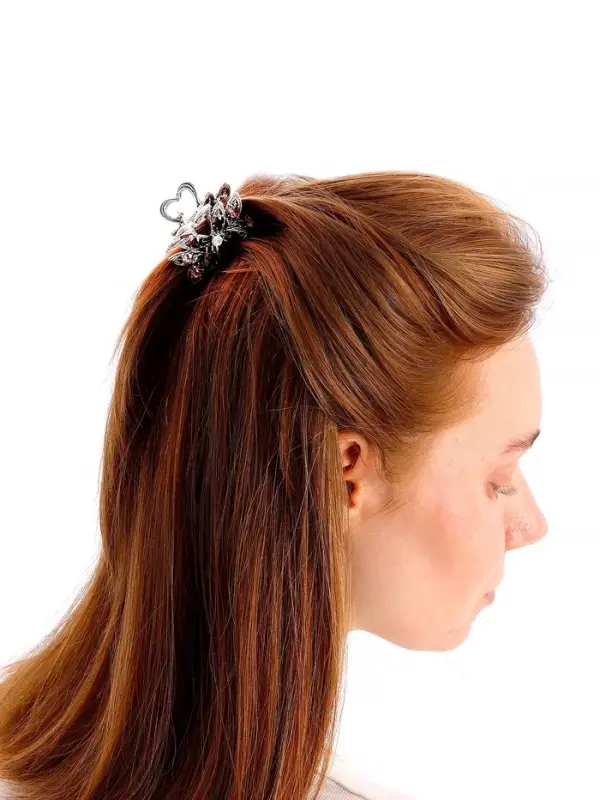 Крабик для волос &laquo;Чернёный&raquo;, цветок, 4.8 см, серебристый