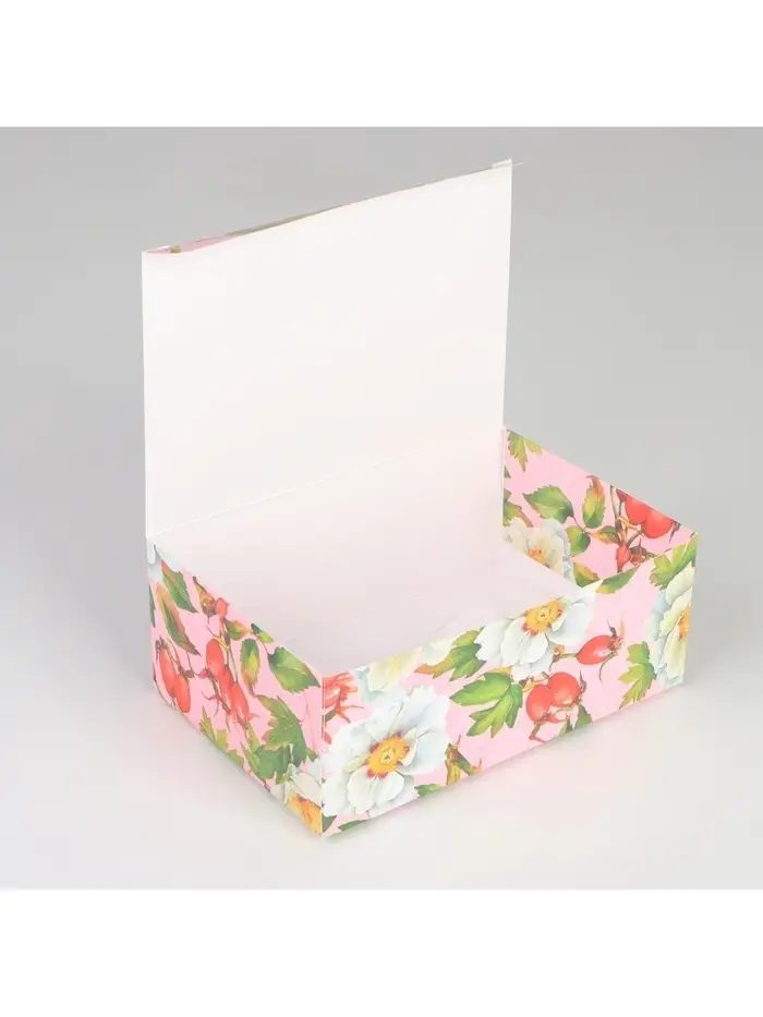 Коробка подарочная сборная, упаковка, &laquo;Цветы&raquo;, 18 х 12 х 8 см
