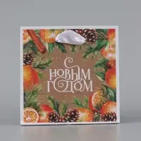 Пакет подарочный новогодний крафтовый квадратный &laquo;С Новым годом&raquo;, 14&times;14&times;9 см