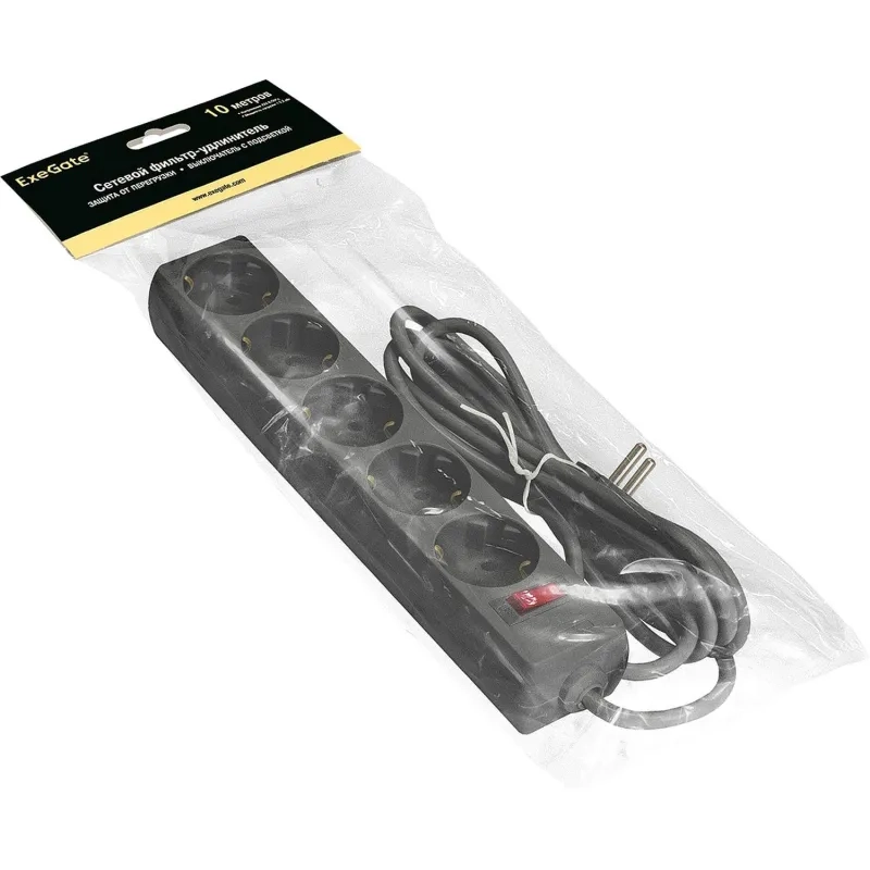 Сетевой фильтр ExeGate SP-5-10B 5р/10м, 10А/2,2кВт, черный(EX279181RUS)