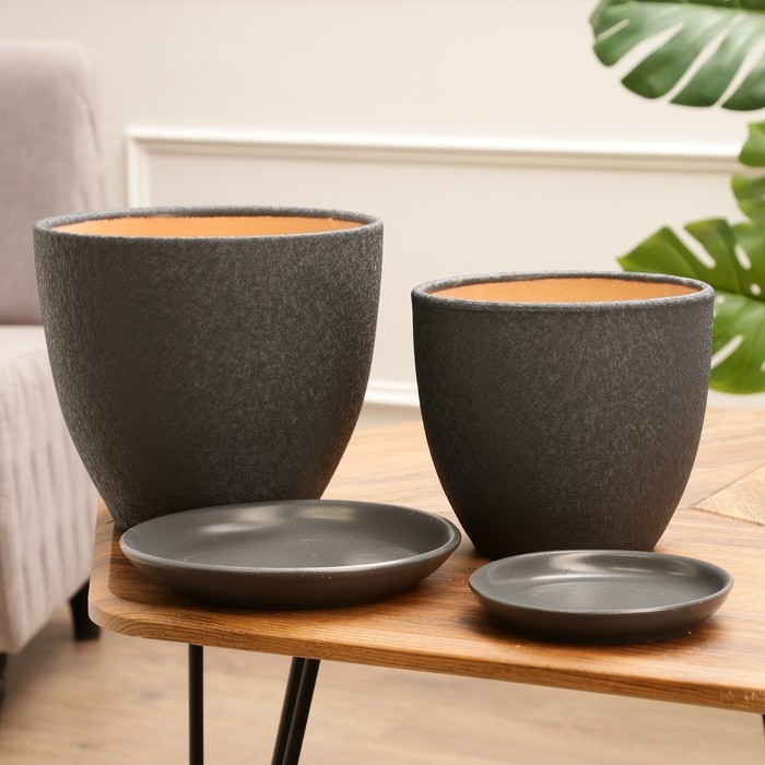 Набор горшков цветочных 4 шт. Шелк серый 0,4 / 1 / 2,5 / 5 л Набор горшков цветочных 4 шт. Шелк серый 0,4 / 1 / 2,5 / 5 л