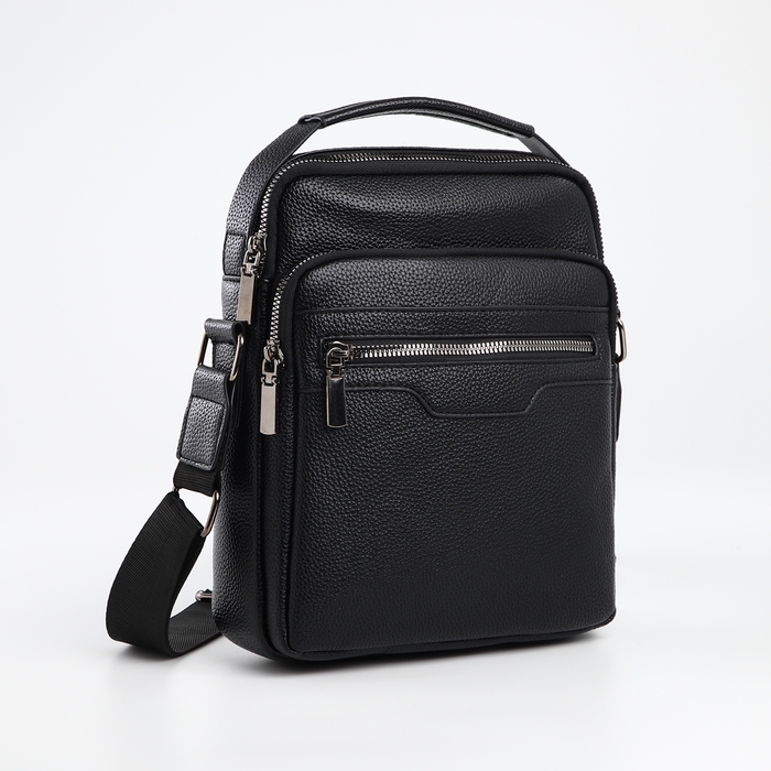 Сумка мужская через плечо TEXTURA, 3 наружных кармана, цвет чёрный Сумка мужская через плечо TEXTURA, 3 наружных кармана, цвет чёрный