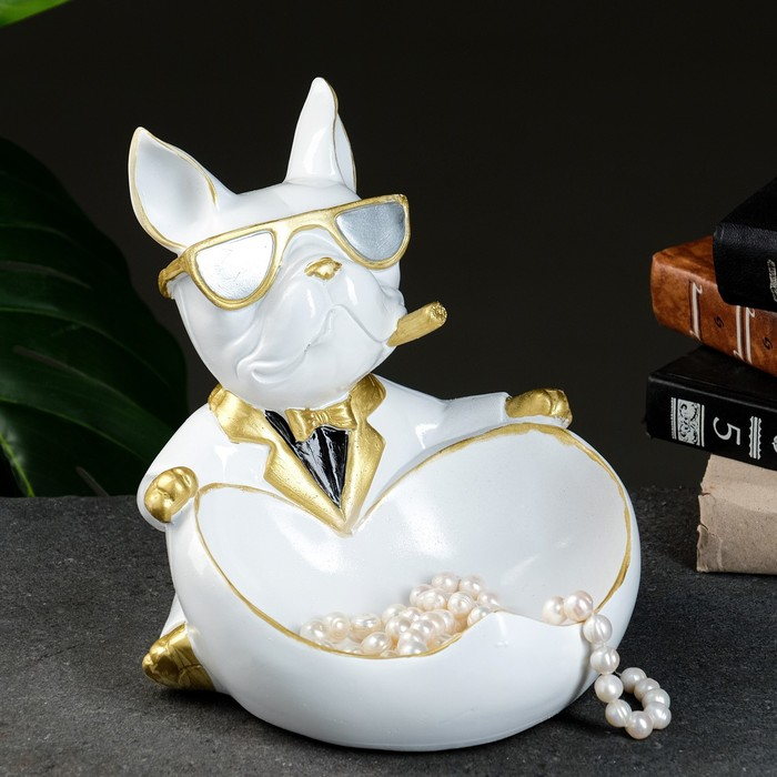 Подставка конфетница Подставка конфетница "Бульдог сидит" белая, 20х18х21см