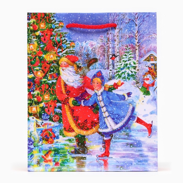 Новый год. Пакет подарочный Новый год. Пакет подарочный "Дед мороз и снегурка", 18 х 22,3 х 10 см.