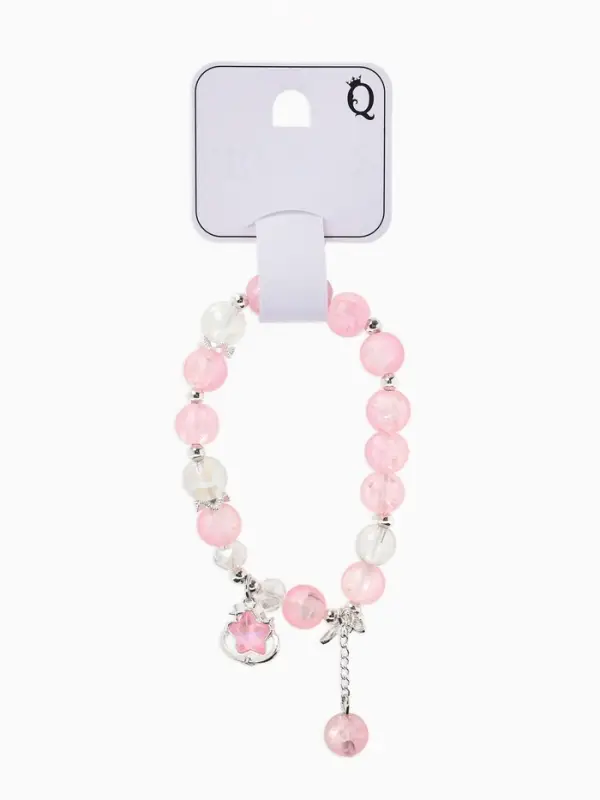 Браслет с подвесками &laquo;Сахарный. Звезда&raquo;, шар №10/8, d=6 см, розовый, белый матовый в серебре