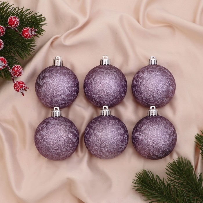 Набор шаров пластик d-6 см, 6 шт Набор шаров пластик d-6 см, 6 шт "Элит переливы" сиреневый