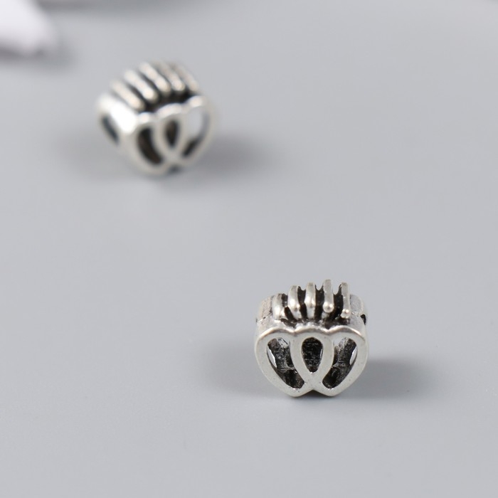 Бусина для творчества металл Бусина для творчества металл "Два сердца с короной" серебро 1х1 см