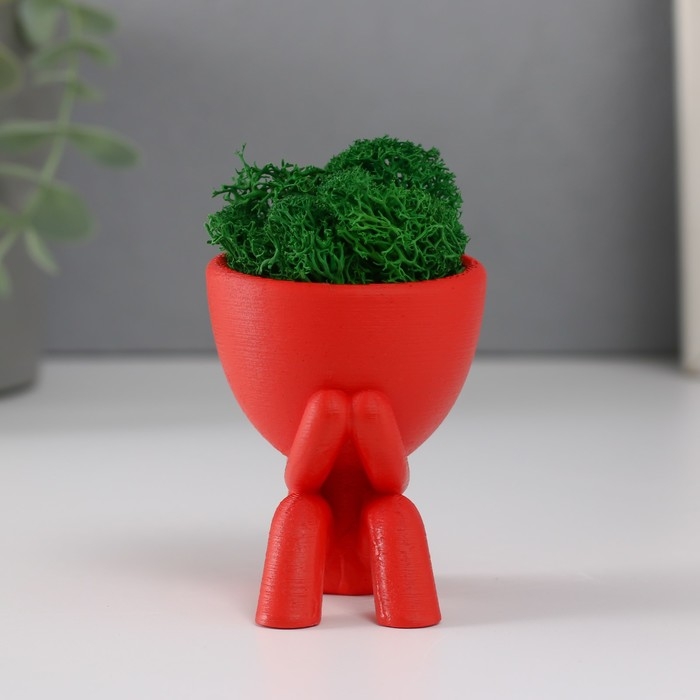 Кашпо бетонное мини Кашпо бетонное мини "Мистер Грин" Кикадзару со мхом красный 5,5х6х6,5 см (мох зелен стабил)