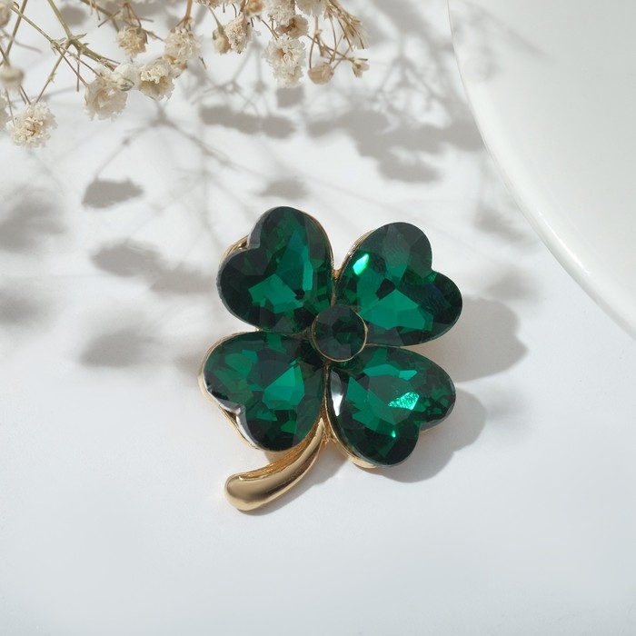 Брошь «Клевер» роскошный, цвет тёмно-зелёный в золоте Брошь «Клевер» роскошный, цвет тёмно-зелёный в золоте