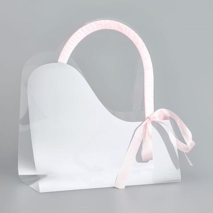 Переноска для цветов с лентой, 30х25х12 см, розовая Переноска для цветов с лентой, 30х25х12 см, розовая