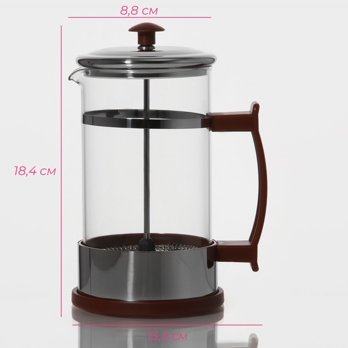 Чайник заварочный френч - пресс Доляна «Риц», 600 мл, стекло, цвет коричневый Чайник заварочный френч - пресс Доляна «Риц», 600 мл, стекло, цвет коричневый