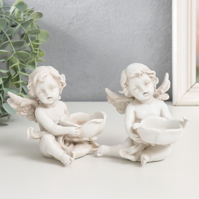 Сувенир полистоун подсвечник Сувенир полистоун подсвечник "Ангелочек с цветком" МИКС 10х8,2х9,2 см