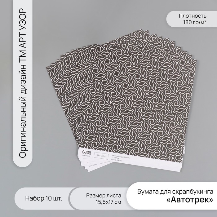 Бумага для скрапбукинга Бумага для скрапбукинга "Автотрек" плотность 180 гр набор 10 шт 15,5х17 см