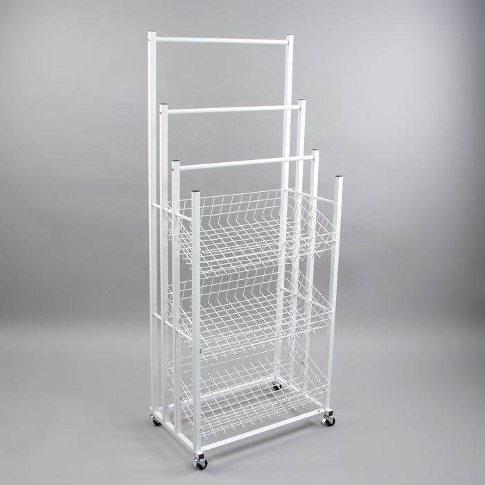 Стойка под зонты, разборная, 3 наклонные корзины, 3 яруса, 60×40×150 см, цвет белый Стойка под зонты, разборная, 3 наклонные корзины, 3 яруса, 60×40×150 см, цвет белый