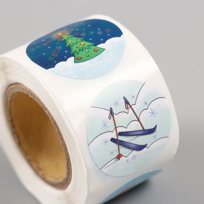 Наклейка бумага Наклейка бумага "Снеговик" d=2,5 см 252 шт в рулоне