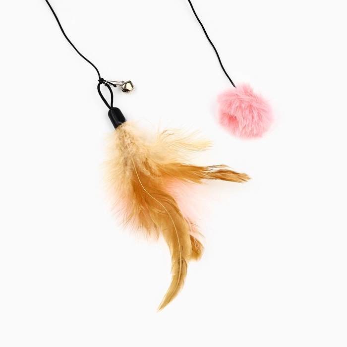 Игрушка дразнилка для кошек с пером и помпоном «Кошечка», розовый Игрушка дразнилка для кошек с пером и помпоном «Кошечка», розовый