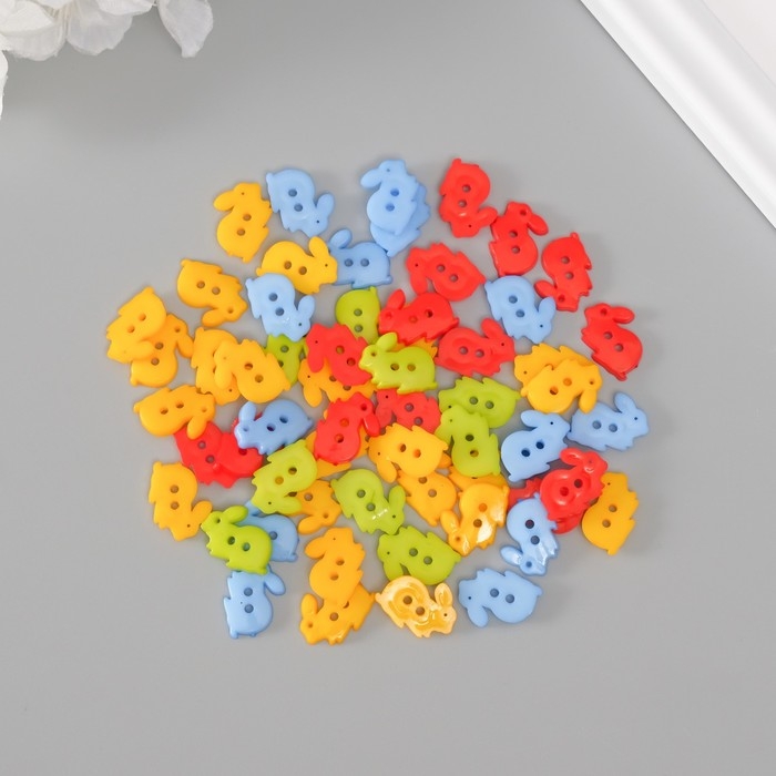 Пуговицы пластик для творчества 2 прокола Пуговицы пластик для творчества 2 прокола "Цветные зайчики" набор 60 шт 1,3х1,7 см